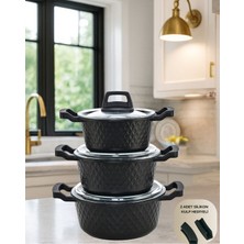 6'lı Obsidyen Döküm Granit Tencere Seti - Siyah, 16/18/20 cm
