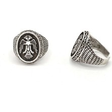 MiraLive Antik Gümüş Kaplama Selçuklu Arması Ayarlanabilir Yüzük