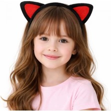 MiraLive Peluş Kedi Kulak Taç Kırmızı Siyah – Çocuk Parti &amp; Kostüm Tacı