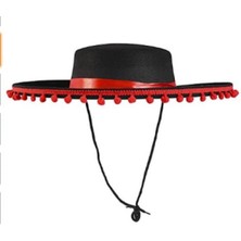 MiraLive Kırmızı Ponponlu Siyah Renk Çocuk Ispanyol Şapkası