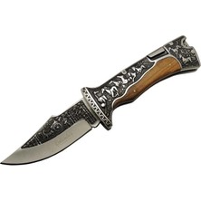 Tiklad Eco Lounge Columbia A3189C Kahve Kamp Çakısı 23CM- Manuel, At Işlemeli Ahşap Sap, Özel Kutulu, Kılıflı