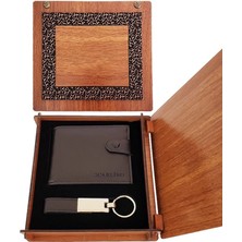 MiraLive Deri Ahşap Kutulu Cüzdan ve Anahtarlık Set