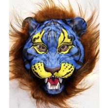 MiraLive Kahverengi Yeleli Saçlı Mavi Yüzlü Kurt Kaplan Maskesi Mega Peluş 38 No