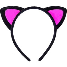 MiraLive Sevimli Kedi Kulak Pofuduk Kedi Taç Siyah Içi Şeker Fuşya Renk 17X15 cm