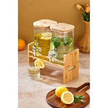 Bambu Kapaklı 2,5+2,5 Litre Ikili Borosilikat Cam Sebil Seti