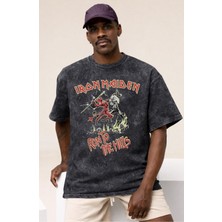 Sevbano Tasarım Iron Maiden Rock Metal Müzik Grubu Baskılı Unisex Oversize Vintage Yıkamalı Tişört