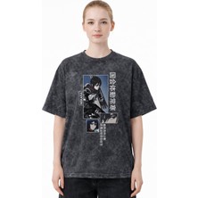 Sevbano Mikasa Ackerman Attack On Titan Anime Baskılı Unisex Oversize Eskitme Yıkamalı Tişört