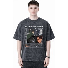 Sevbano Attack On Titan Levi Ackerman Anime Baskılı Unisex Oversize Eskitme Yıkamalı Tişört