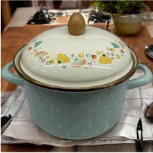 20 cm Emaye Yoğurt ve Yemek Pişirme Tenceresi, Ahşap Kulplu