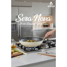 28 cm Yanmaz Seramik Wok Tava, Dayanıklı ve Şık Beyaz Tasarım