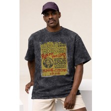 Sevbano Tasarım Iron Maiden Rock Metal Müzik Grubu Baskılı Unisex Oversize Vintage Yıkamalı Tişört