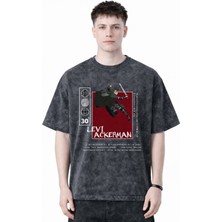 Sevbano Levi Ackerman Attack On Titan Anime Baskılı Unisex Oversize Eskitme Yıkamalı Tişört