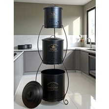 3 Katlı Ferforje Patates Soğan Sarımsak Saklama Kovası