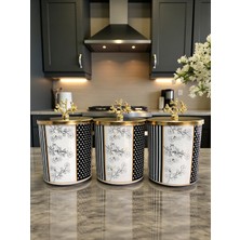 3'lü Silindir Baharatlık Seti, Kuş Desenli, Gold, 750 Ml, Şık ve Zarif Tasarım