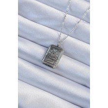 Tiklad 316L Çelik Zincir Eskitme Gümüş Renk Ay Figürlü Tarot Kolye