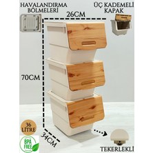 3'lü Bambu Desenli Çok Amaçlı Sepet ve Saklama Seti, 36 Lt