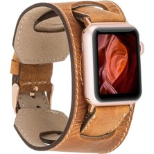 Tiklad Apple Watch Uyumlu Deri Kordon 42-44-45MM Cuff G19 Taba