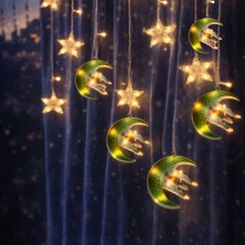 Tiklad 3 mt Fişli Yeşil Hilal Cami Yıldız Ramazan Perde LED