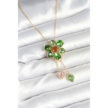 Tiklad 316L Çelik Zincir Gold Renk Çiçek Model Sallantılı Kadın Kolye