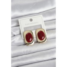 Tiklad Bordo Renk Kare Model Vintage Kadın Küpe