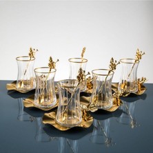 Japon Güllü Yaldızlı Metal Çay Takımı 18 Parça 6 Kişilik Set