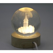 Tiklad 3D Galata Tasarımlı Işıklı Kristal Cam Küre