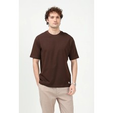 JB John Borners Erkek Bisiklet Yaka Basic %100 Pamuklu T-Shirt Kahverengi - 26Y 5446