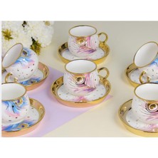 Şık 6 Kişilik Gleam Tavuskuşu Porselen Kahve Fincan Takımı