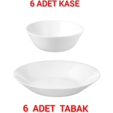 6 Adet Çap 20 cm Yemek Tabağı ve 15 cm Kase Seti, Temperli Cam