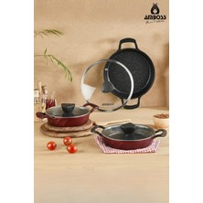 Vento 6 Parça Döküm Sahan ve Omlet Seti Kırmızı