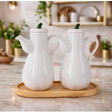 Bambu Standlı 2’li Porselen Bal Kabak Model Yağdanlık Seti