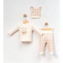 Babycan - Erkek  Ekoseli Ayıcık-3 Lü Hastane Çıkış Zıbın Seti