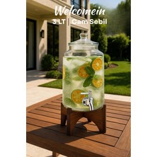 3 Litre Cam Dispenser, Limonata ve Soğuk Içecekler Için Akasya Standlı