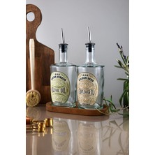 500ML Ahşap Standlı Şeffaf Kalın Cam Zeytinyağı ve Ayçiçek Yağı Şişesi