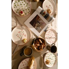 El Yapımı Çiçek Desenli 6’lı Stackable Pasta Tabağı Seti