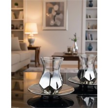 6 Kişilik Modern Cam Çay Seti, 12 Parça, Şık ve Zarif Tasarım