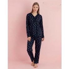 Pijamerry Kadın Bambu Baharlık Dantel Yaka Uzun Kol Ince Pijama Takımı 5209L - 1 Adet