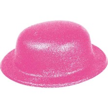 Derin Stok Pembe Renk Simli Melon Yuvarlak Parti Şapkası 24X26 cm