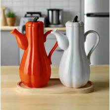 Bambu Standlı 2’li Porselen Bal Kabak Model Yağdanlık Seti