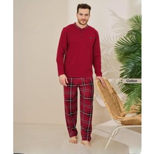 Pijamoni Erkek Standart Kalıp Pamuklu Düğme Yaka Uzun Kol Baharlık Pijama Takımı 6300/5KK - 1 Adet