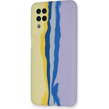 Derin Stok Galaxy A22 Kılıf Ebruli Lansman Silikon - Sarı-Lila