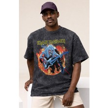 Sevbano Iron Maiden Rock Metal Müzik Grubu Baskılı Unisex Oversize Vintage Yıkamalı Tişört