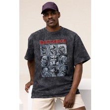 Sevbano Iron Maiden Rock Metal Müzik Grubu Baskılı Unisex Oversize Vintage Yıkamalı Tişört