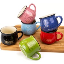 6'lı Emaye Görünümlü Porselen Kupa Seti, Gold Yazılı, 150 ml