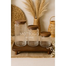 3'lü Cam Kavanoz Seti, Ahşap Kapak, 500 Ml, 700 Ml, 1000 ml
