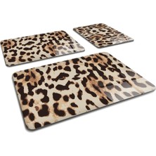 Şık 3'lü Leopar Desenli Cam Kesme Tahtası Takımı