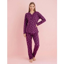 Pijamerry Kadın Bambu Baharlık Dantel Yaka Uzun Kol Ince Pijama Takımı 5206M - 1 Adet