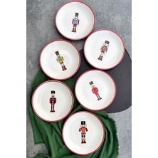 Kırmızı Kurşun Asker Pasta Tabağı Takımı, 6 Kişilik, 21 Cm, Premium Porselen