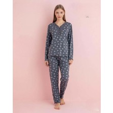 Pijamerry Kadın Bambu Baharlık Dantel Yaka Uzun Kol Ince Pijama Takımı 5204F - 1 Adet