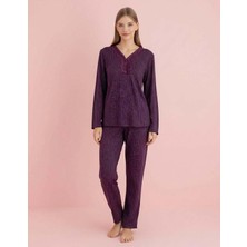 Pijamerry Kadın Bambu Baharlık Dantel Yaka Uzun Kol Ince Pijama Takımı 5207M - 1 Adet